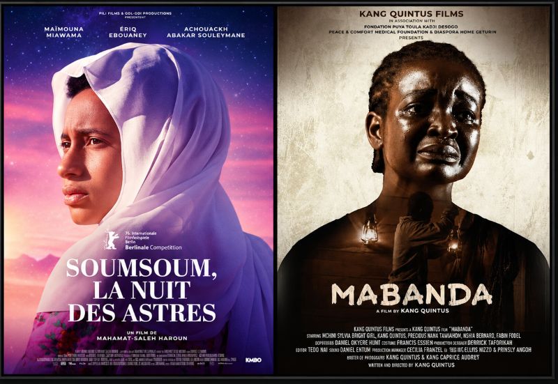 Posters for Mahamat-Saleh Haroun’s Soumsoum, la nuit des astres and Kang Quintus’s Mabanda.