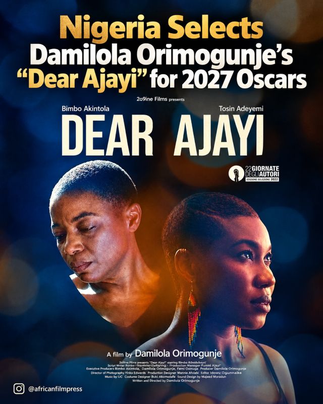 Graphic announcing Nigeria’s selection of Damilola Orimogunje’s Dear Ajayi for the 2027 Oscars.