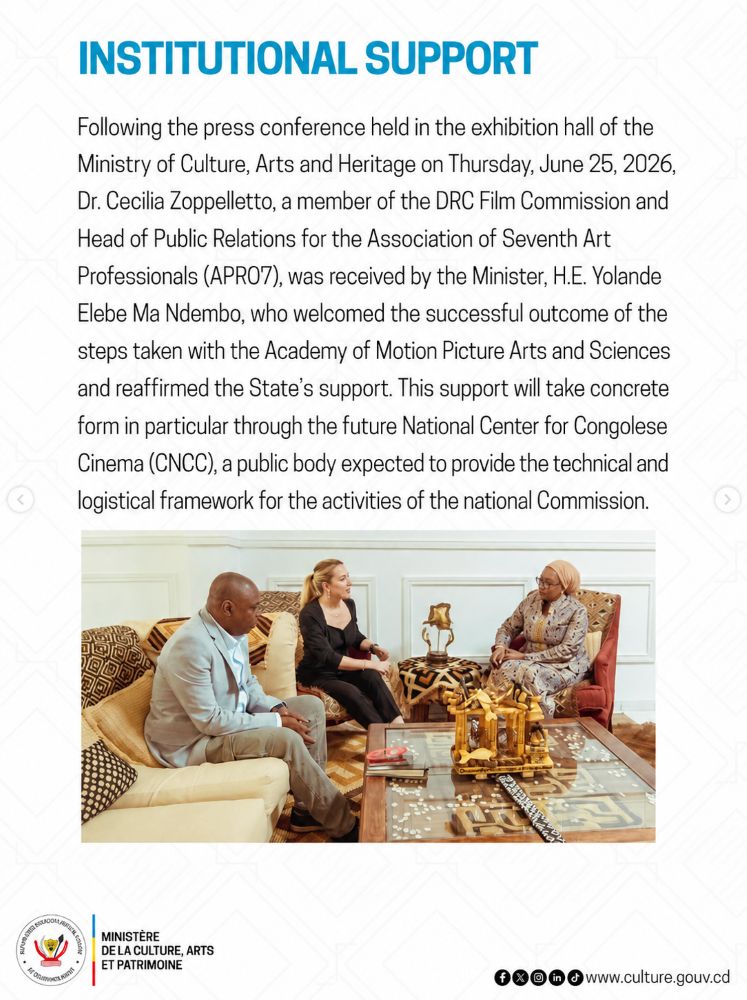 DRC Ministry of Culture press conference — institutional support for the DRC Film Commission Oscar submission