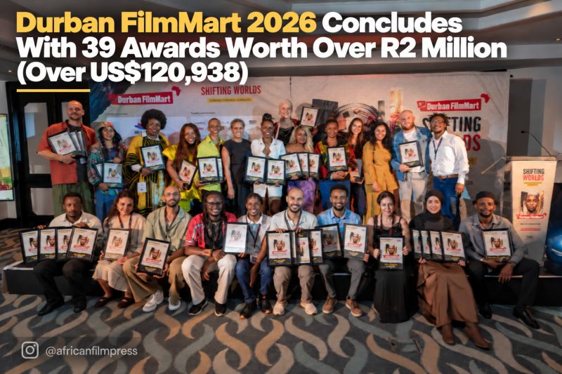 Durban FilmMart 2026 award recipients holding certificates at the awards ceremony in Durban, South Africa.