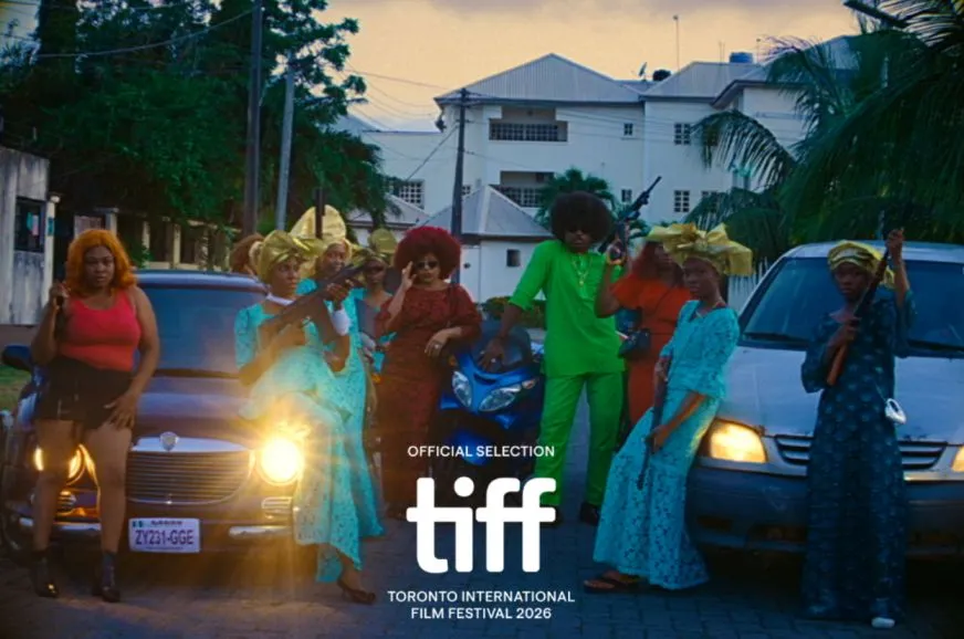 The Spectacular Death of Prisca TIFF 2026 official-selection graphic, showing performers in a colourful street scene.